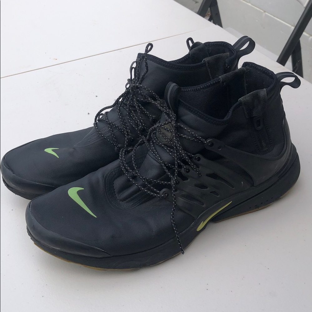 Nike Air Presto Mid Utility Men’s Black Lime Green Athletic top Sneakers Sz 13